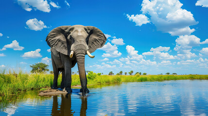 spectacular Africa, Botswana, Chobe National Park, African Elephant (Loxodonta Africana) stands at edge