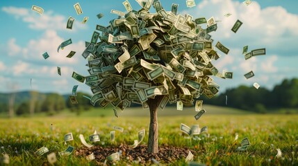Money tree growing cash instead of leaves