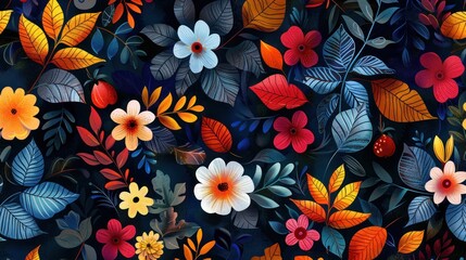 A colorful floral pattern with a blue background