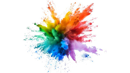 bright rainbow paint color powder festival explosion burst isolated white background.