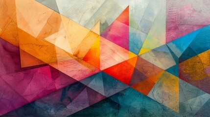 Abstract geometric shapes, bright pastels, bird s eye view, watercolor texture , hyper detailed
