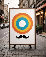Mockup poster círculo de colores y un bigote