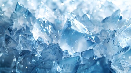 Obraz premium Ultrarealistic ice background, featuring a dense array of translucent blue and white crystals in various shapes, with a focus on the intricate details of each piece. 