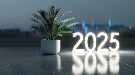 Happy New Year 2025 Bright white neon,