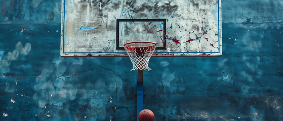 a basketball hoop with a vintage wall - Powered by Adobe