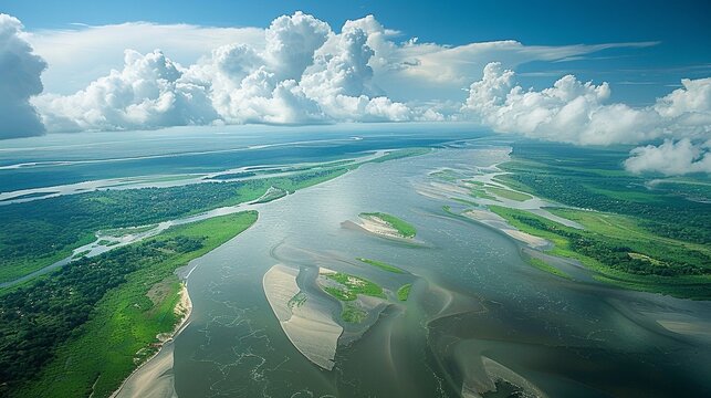 Above the Amazon River mouth, vast sediment patterns, dynamic waters , Ideogram