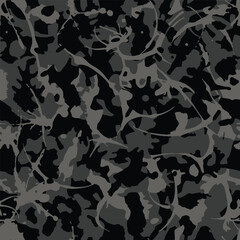 Urban camouflage, modern fashion design. Camo military protective. Grunge pattern. Black and white, monochrome, fashionable, fabric. Vector seamless texture