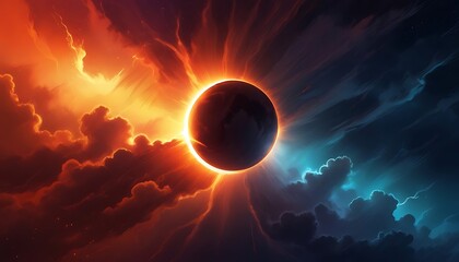 Solar eclipse full moon is an astronomical phenomenon. Realistic illustration of a solar system ,energy ,power ,lunar ,space ,night , moon ,sun ,background .