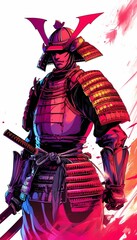 Fototapeta premium Samurai in Full Armor, with Vibrant Colorful Color