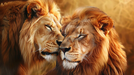 Naklejka premium Amazing Lions in love
