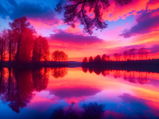 Fototapeta premium sunset over the river