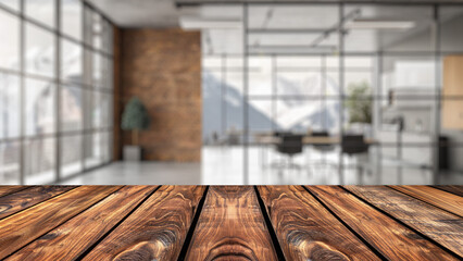Table with a blurred office background, designed for effective advertising and presentations of...