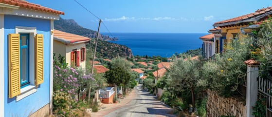 Fototapeta premium Enjoy the panoramic sight of Kas, Turkey, with charming streets, the Mediterranean Sea, and vibrant daylight
