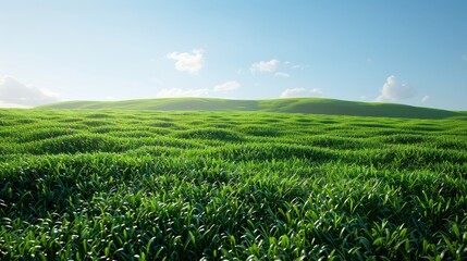 The vast soy field under the clear blue sky highlights lush greenery in the noon light stretching to the horizon