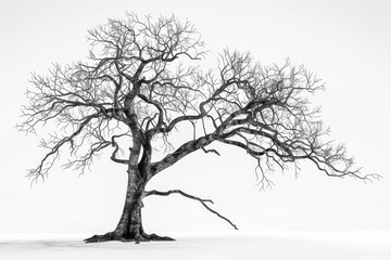 Realistic photograph of a complete Spooky trees,solid stark white background, focused lighting