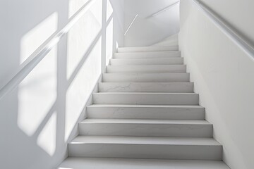 Fototapeta premium Realistic photograph of a complete Stairs,solid stark white background, focused lighting