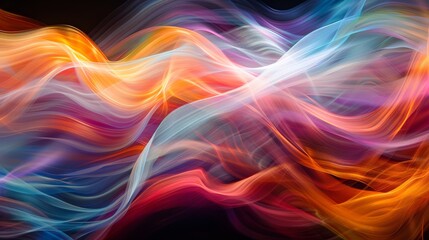 Obraz premium The image is an abstract painting with a colorful gradient of red, orange, yellow, green, blue, and purple