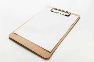 Realistic photograph of a complete Clipboard,solid stark white background, focused lighting