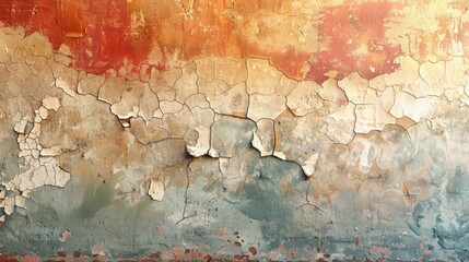 Obraz premium The image shows a colorful and textured wall with cracks and peeling paint, creating an abstract and visually interesting background.