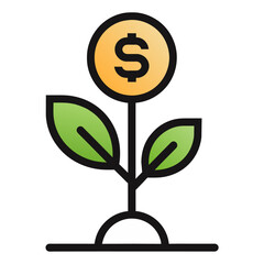 Growth dollar plant icon outline 