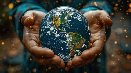 Fototapeta premium A series of interconnected hands forming a globe, representing the collective responsibility for protecting our planet and the need for global cooperation..illustration graphic