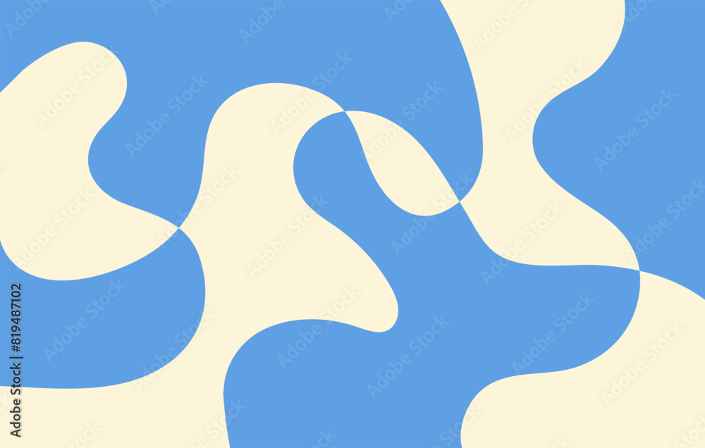 Poster Abstract horizontal background with colorful waves. Trendy vector illustration in style retro 60s, 70s. Blue and beige colors	
