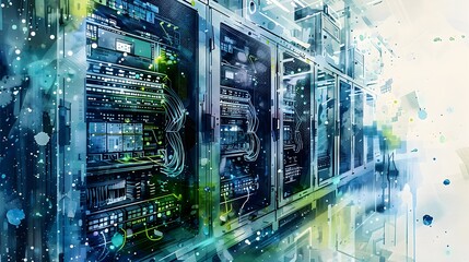 Vibrant Energy Landscape:A Watercolor Depiction of a Battery Storage Unit's Harmonious Interconnections