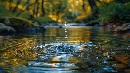 Fototapeta premium A single drop of water rippling across a calm pond, symbolizing the interconnectedness of all water resources and the delicate balance of ecosystems..illustration graphic