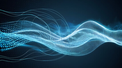 Structured database. Abstract digital wave particle. Digital music background. Sound vibrations. Futuristic dotted wave. Big data analytics. 3D illustration of nano particles in cyberspace