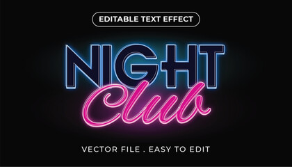 night club typography Editable text effect 3d Traditional Cartoon template style premium vector