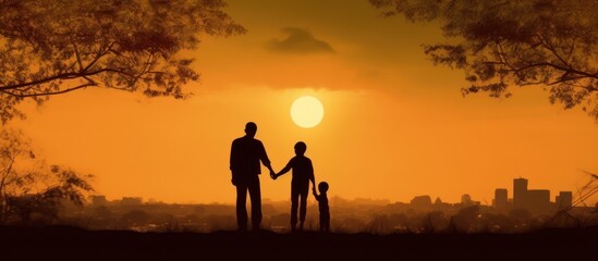 Fototapeta premium silhouette of father holding child, concept of fostering affection