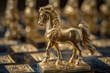 gold horse on wood art sculpture 