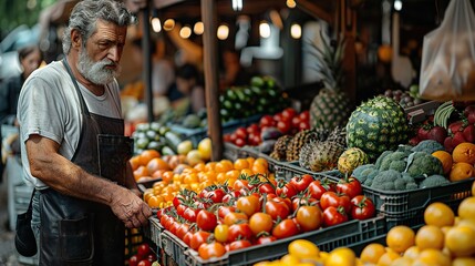 An image of a farmers market stand filled with fresh, locally grown produce, promoting sustainable food choices and supporting local farmers..stock image