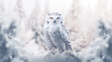 Double Exposure, White Background, Snowy Owl illustration ~ Created using Generative AI