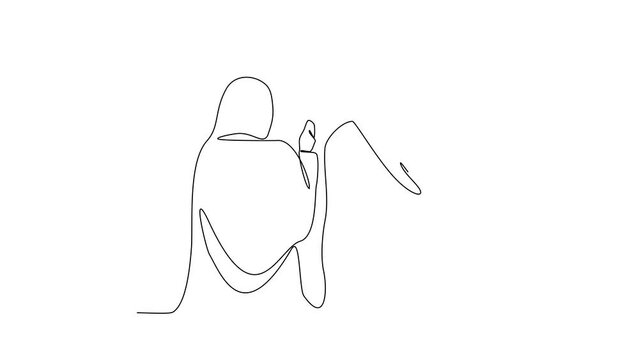 Animated self drawing of a moslem spouse who are performing the Hajj and Umrah in the holy land of Mecca. Worship is carried out in the month of Dzulhijah every year. Islamic design video concept. 