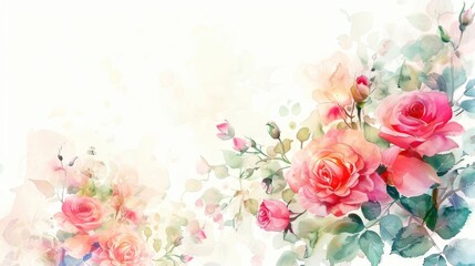 rose flower in watercolor background for wedding invitation template mockup style frame on white 