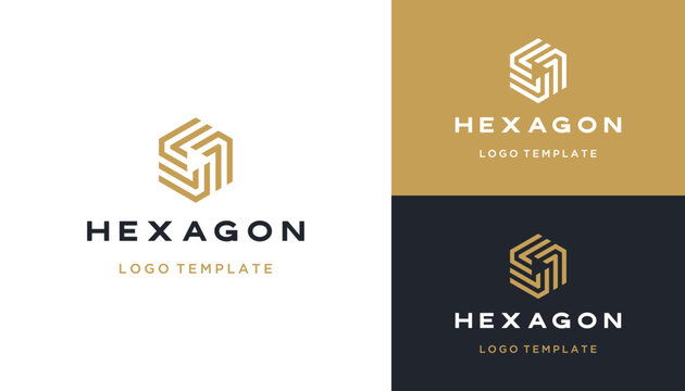 Rotating Initial Letter L with Golden Hexagon Shape Geometric Line Logo Design