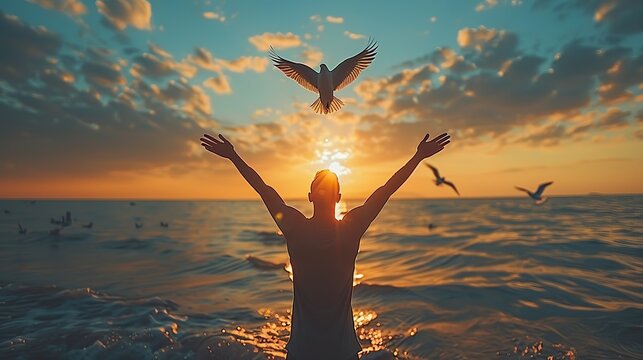 A bird soaring through the sky, representing freedom, hope, and the need to protect the natural world for future generations..illustration