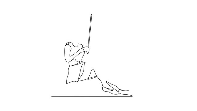 Animated self drawing of a violinist is performing on stage in front of thousands of spectators video design illustration. Music themes with simple linear continuous line style video design concept.