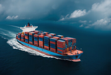 Cargo container Ship, cargo vessel ship carrying container and running for import export concept technology freight shipping sea freight
