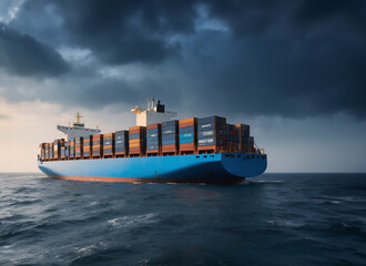 Fototapeta premium Cargo container Ship, cargo vessel ship carrying container and running for import export concept technology freight shipping sea freight 