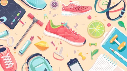 Track fitness goals flat design top view performance theme cartoon drawing colored pastel