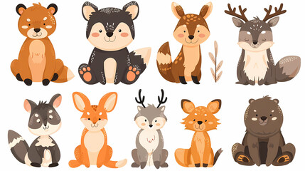 A set of cute cartoon animals. Vector flat images of animals for postcards, invitations, textiles, thermal printing