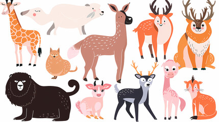 A set of cute cartoon animals. Vector flat images of animals for postcards, invitations, textiles, thermal printing