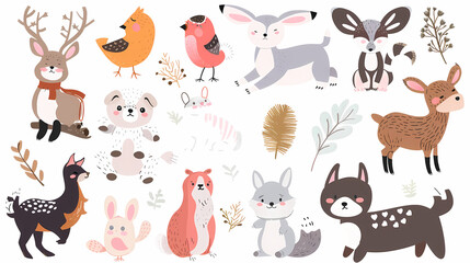 Obraz premium A set of cute cartoon animals. Vector flat images of animals for postcards, invitations, textiles, thermal printing