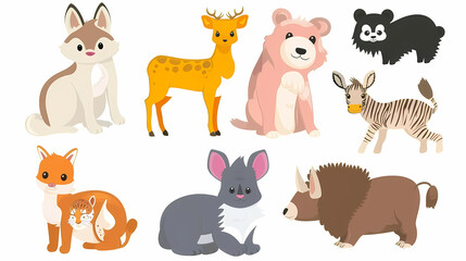Obraz premium A set of cute cartoon animals. Vector flat images of animals for postcards, invitations, textiles, thermal printing
