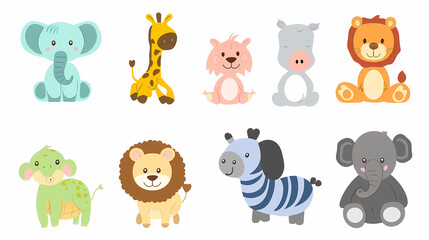 A set of cute cartoon animals. Vector flat images of animals for postcards, invitations, textiles, thermal printing