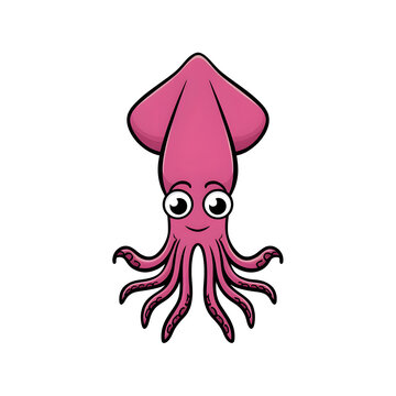recommend clip art: A delightful and whimsical cartoon illustration featuring a cheerful pink squid, accentuated by bold, thick black outlines