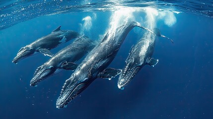 An image of a group of whales breaching the ocean surface, symbolizing the importance of marine...