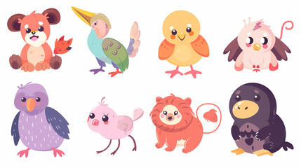 Obraz premium A set of cute cartoon animals. Vector flat images of animals for postcards, invitations, textiles, thermal printing